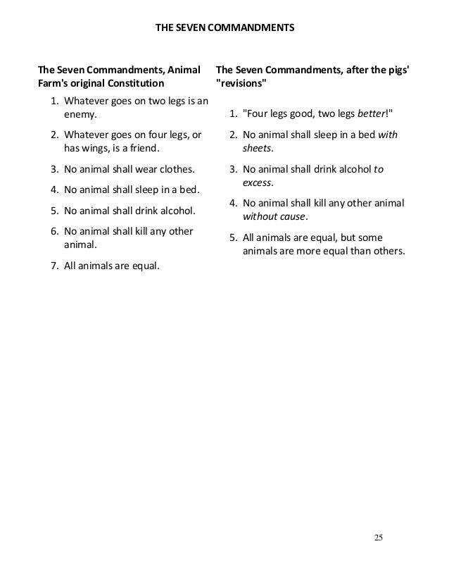 what is the purpose of the seven commandments in animal farm what commandment is changed in animal farm chapter 6